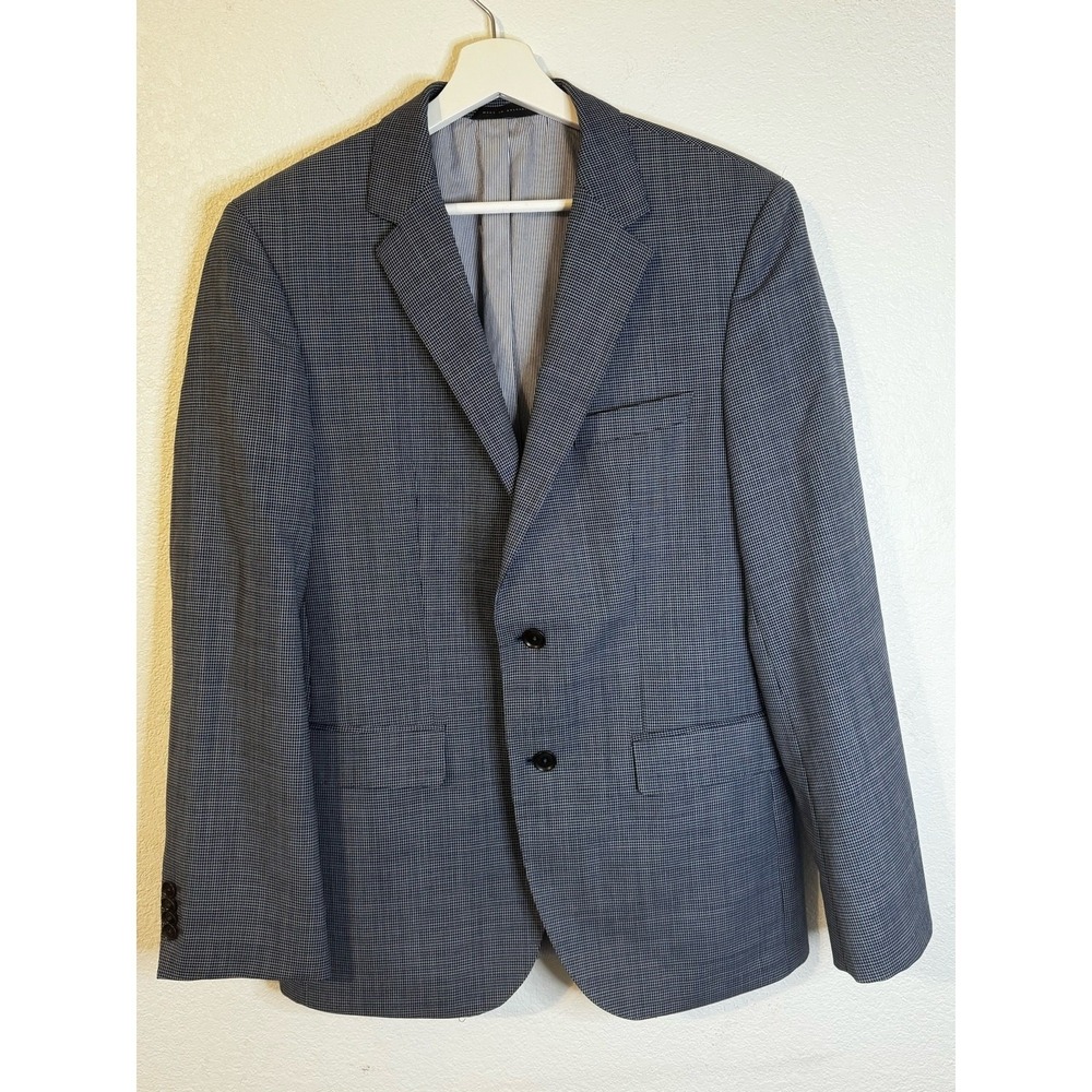 Hugo Boss Men's Blue Patterned Two Button Blazer Sport Coat Jacket